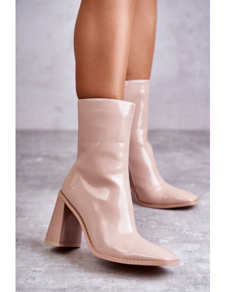 Women's Patent Leather Boots Beige Margit
