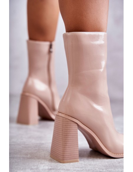 Women's Patent Leather Boots Beige Margit