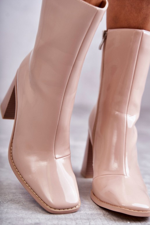 Women's Patent Leather Boots Beige Margit
