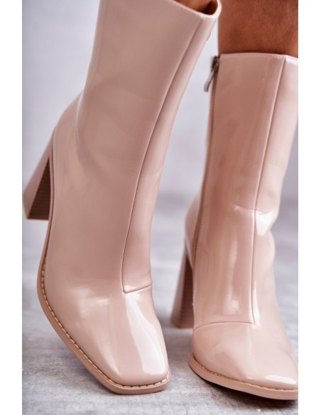 Women's Patent Leather Boots Beige Margit