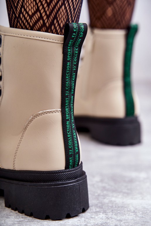 Women's Leather Boots Workers Light Beige Denila