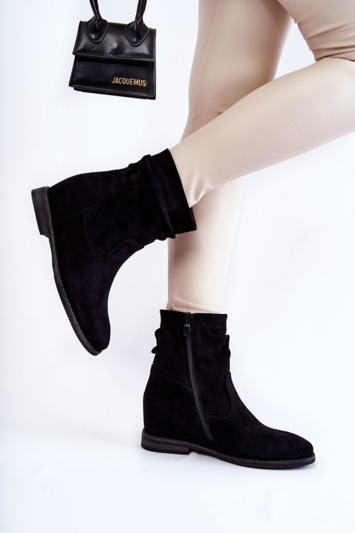 Fashionable Suede Boots On A Hidden Wedge Black Finney