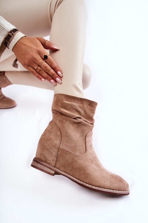 Fashionable Suede Boots On A Hidden Wedge Beige Finney