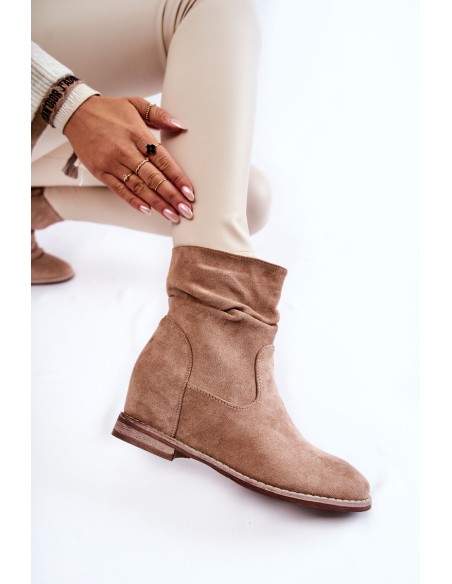 Fashionable Suede Boots On A Hidden Wedge Beige Finney