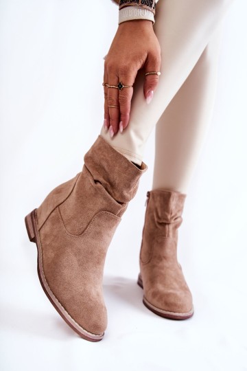 Fashionable Suede Boots On A Hidden Wedge Beige Finney 2