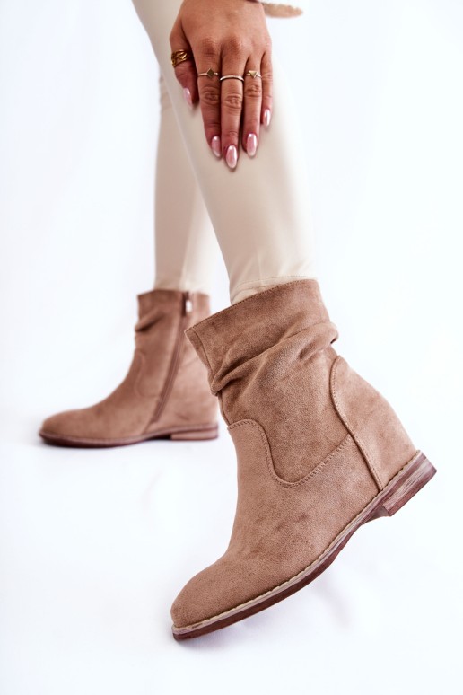 Fashionable Suede Boots On A Hidden Wedge Beige Finney