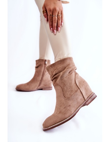 Fashionable Suede Boots On A Hidden Wedge Beige Finney