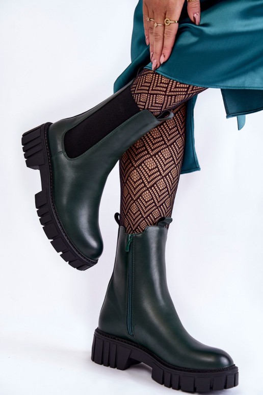 Leather Women's Boots On The Platform Green Bente