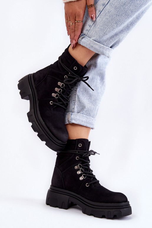 Leather Warm Lace-up Boots Black Merisha