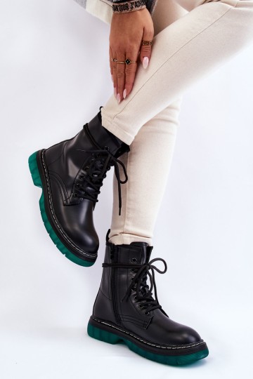Women's Lace Up Boots With Green Sole Black Trinah 2