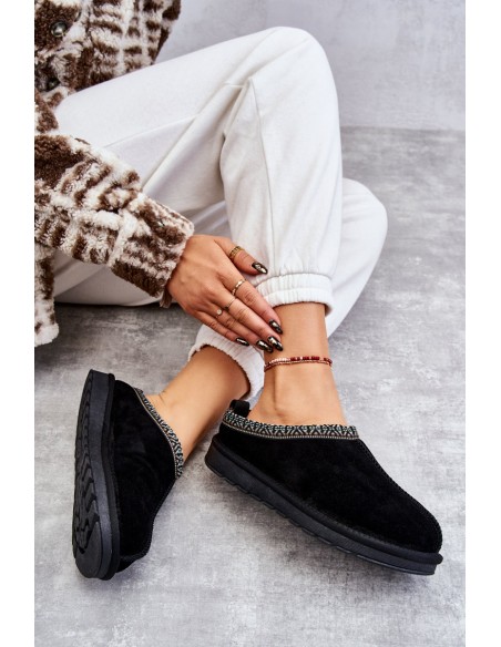 Suede Women's Slippers With Fur Black Buffie