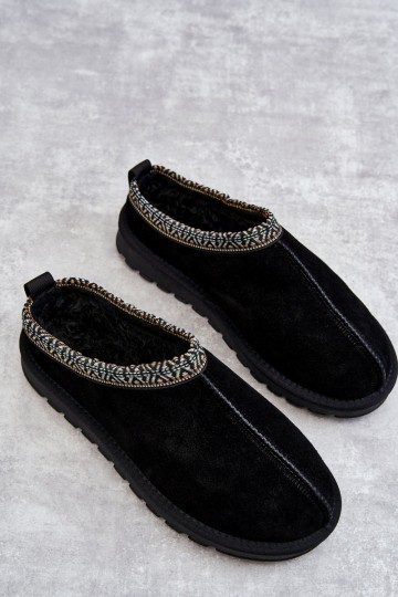 Suede Women's Slippers With Fur Black Buffie 2