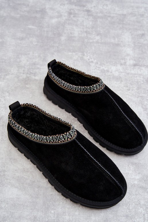 Suede Women's Slippers With Fur Black Buffie