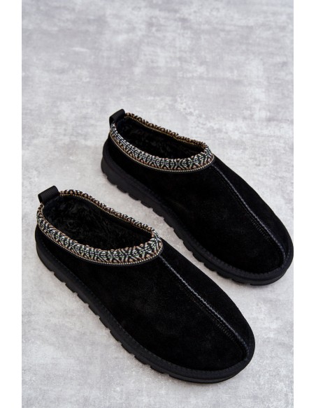 Suede Women's Slippers With Fur Black Buffie