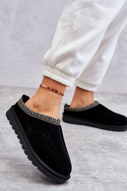 Suede Women's Slippers With Fur Black Buffie