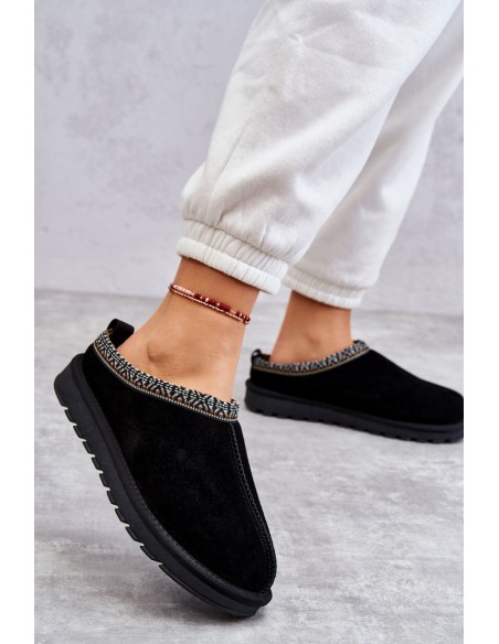 Suede Women's Slippers With Fur Black Buffie