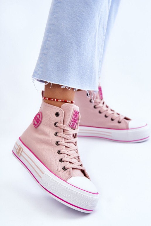 Women's High Textile Platform Sneakers Big Star LL274186 Pink