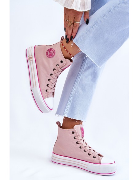 Women's High Textile Platform Sneakers Big Star LL274186 Pink