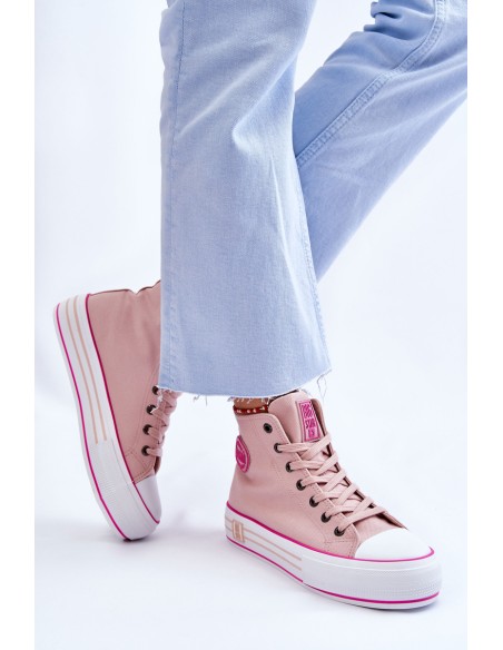 Women's High Textile Platform Sneakers Big Star LL274186 Pink