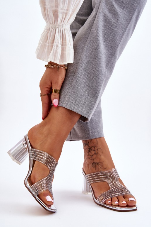 Heeled Sandals With Rhinestones Silver Jaxen