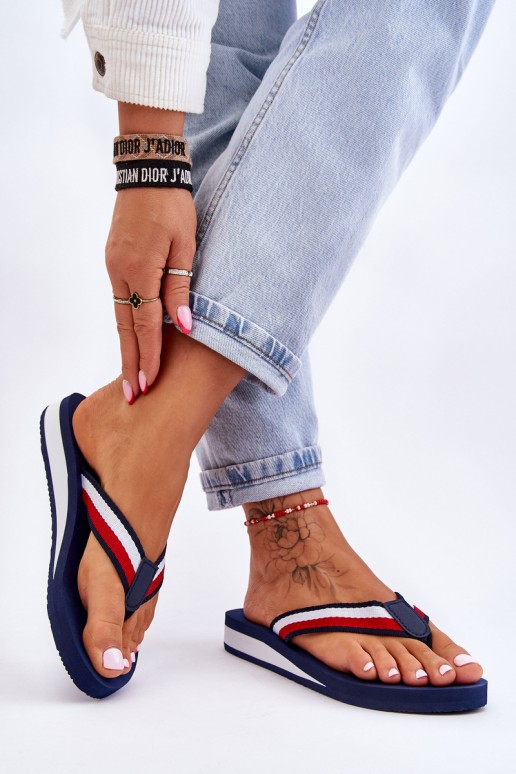 Women's Big Star Platform Flip Flops LL274779 Navy Blue