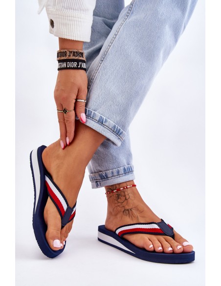 Women's Big Star Platform Flip Flops LL274779 Navy Blue