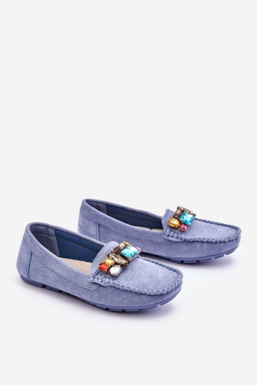 Women's Suede Loafers With Crystals Blue Lucille 2