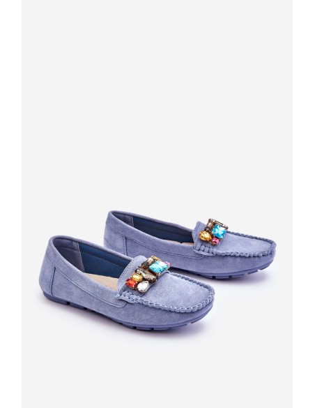 Women's Suede Loafers With Crystals Blue Lucille