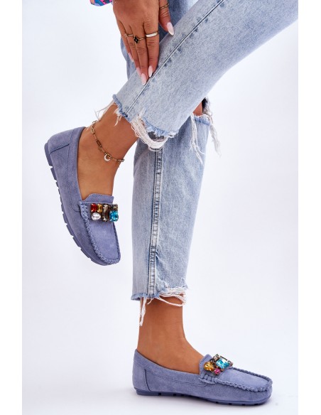 Women's Suede Loafers With Crystals Blue Lucille
