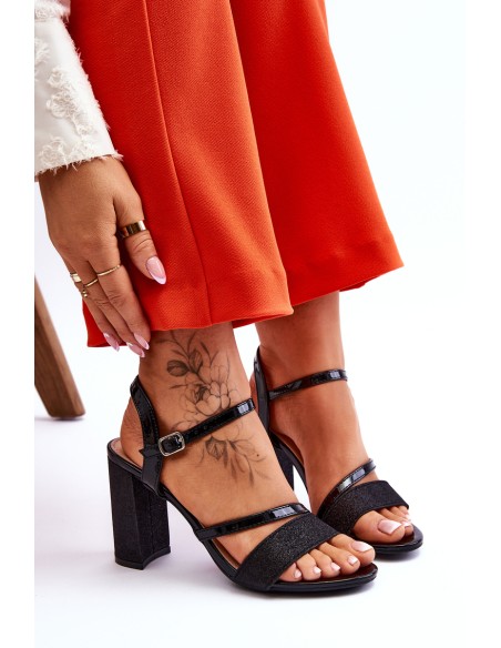 Glossy High Heel Sandals Black Alicia