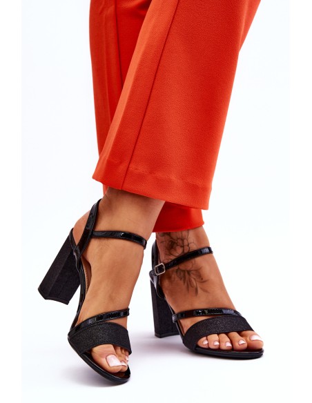 Glossy High Heel Sandals Black Alicia