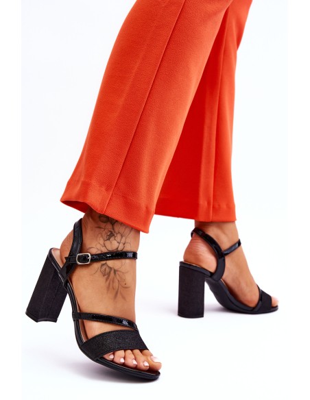 Glossy High Heel Sandals Black Alicia