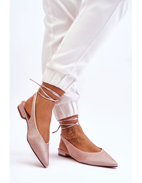 Tied Ballerinas With Rhinestones Beige Mavis