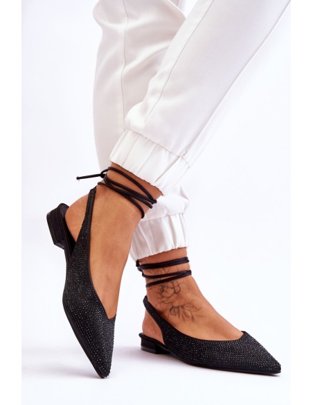 Tied Ballerinas With Rhinestones Black Mavis