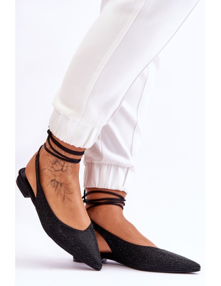 Tied Ballerinas With Rhinestones Black Mavis