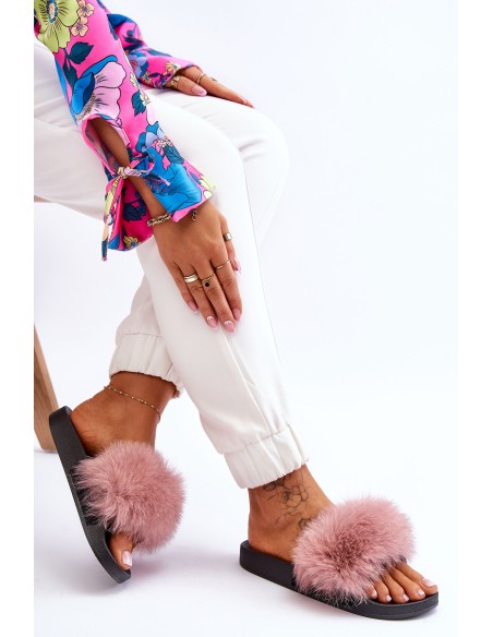 Women's Rubber Slippers With Fur Pink Lucrece