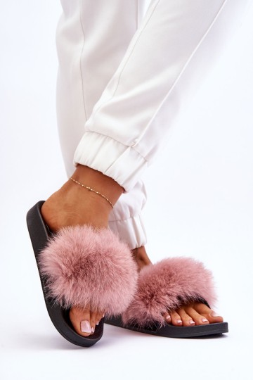 Women's Rubber Slippers With Fur Pink Lucrece 2