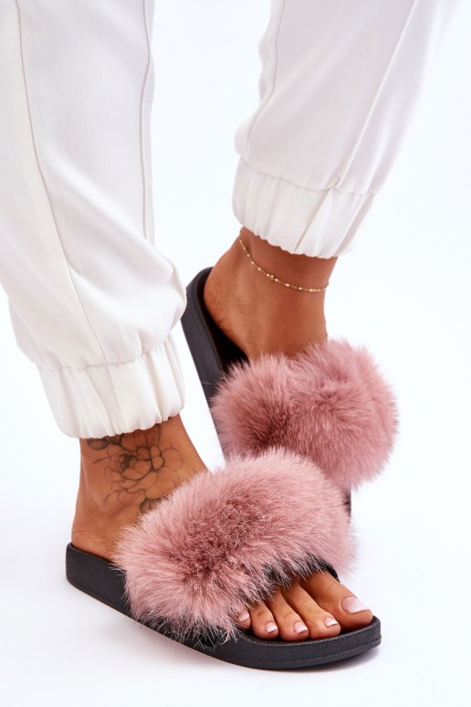 Women's Rubber Slippers With Fur Pink Lucrece