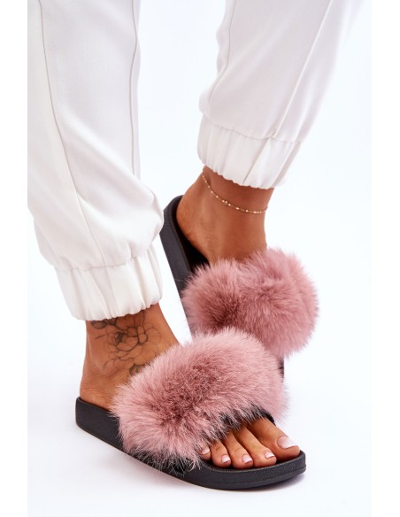 Women's Rubber Slippers With Fur Pink Lucrece