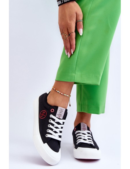 Women's Cross Jeans Fabric Sneakers LL2R4044 Black