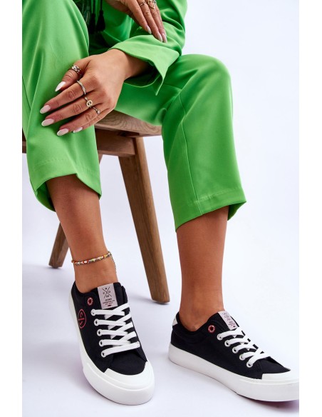 Women's Cross Jeans Fabric Sneakers LL2R4044 Black