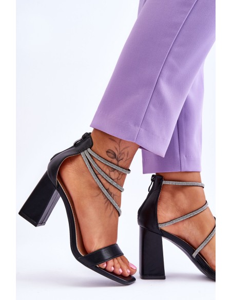 Fashionable Sandals With Zircons Black Carma