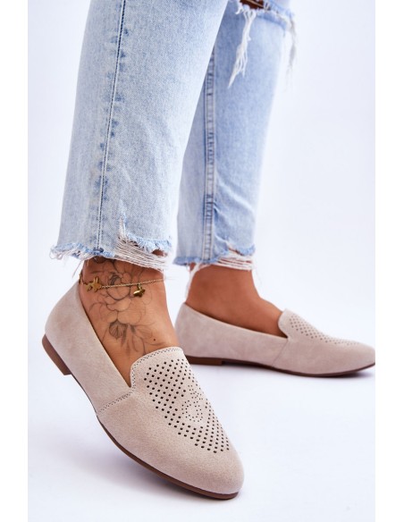 Suede Comfortable Loafers Beige Giovana