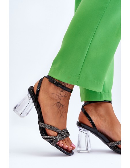 Leather Sandals On A Transparent Bar Black Randy