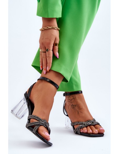 Leather Sandals On A Transparent Bar Black Randy