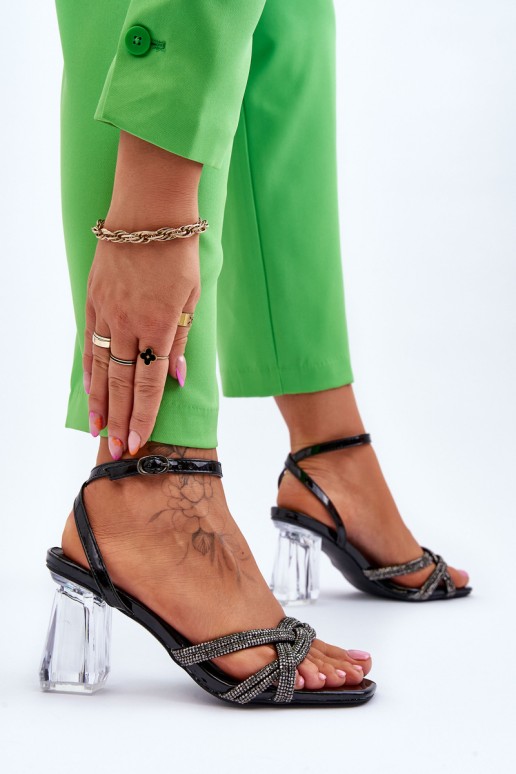 Leather Sandals On A Transparent Bar Black Randy