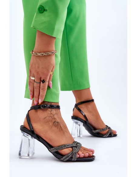 Leather Sandals On A Transparent Bar Black Randy