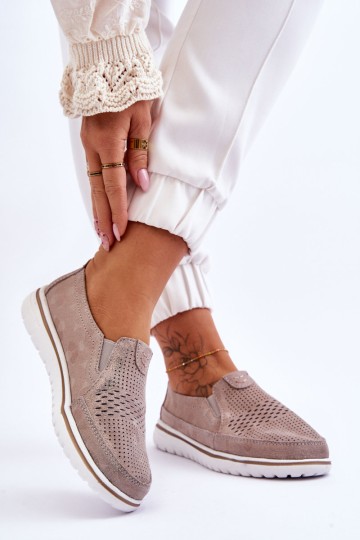 Suede Slip-on Shoes Beige-Gold Inez 2