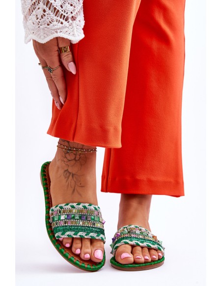 Women's Embellished Slippers Green Bellisa