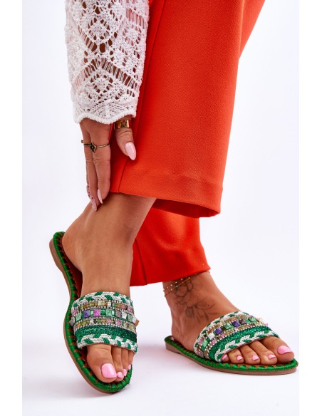 Women's Embellished Slippers Green Bellisa